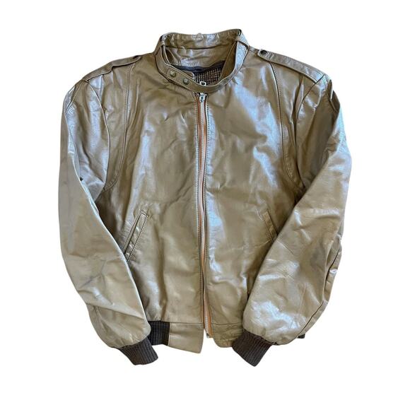 Vtg Van Cort Leather Bomber Jacket USA Made Light Brown Sz L 80s Stranger Things - Picture 1 of 16